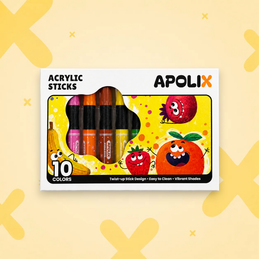 Apolix Acrylic Sticks 10 Colours | Twist-Up Kids Crayons