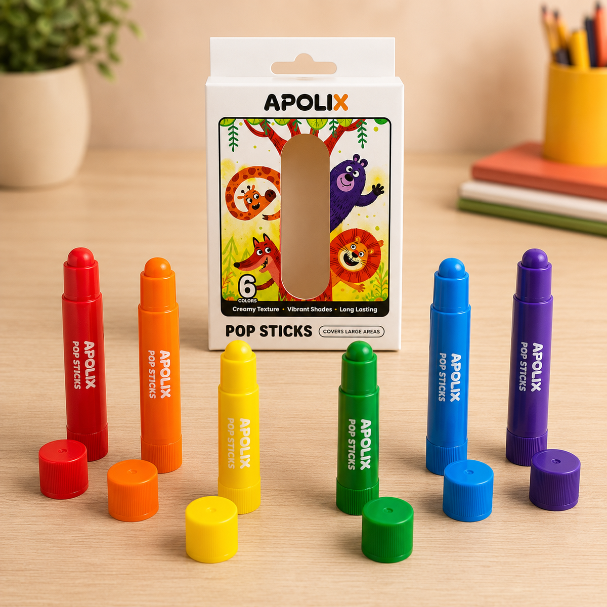Apolix Pop Sticks 6 Colours | Jumbo Crayon Sticks
