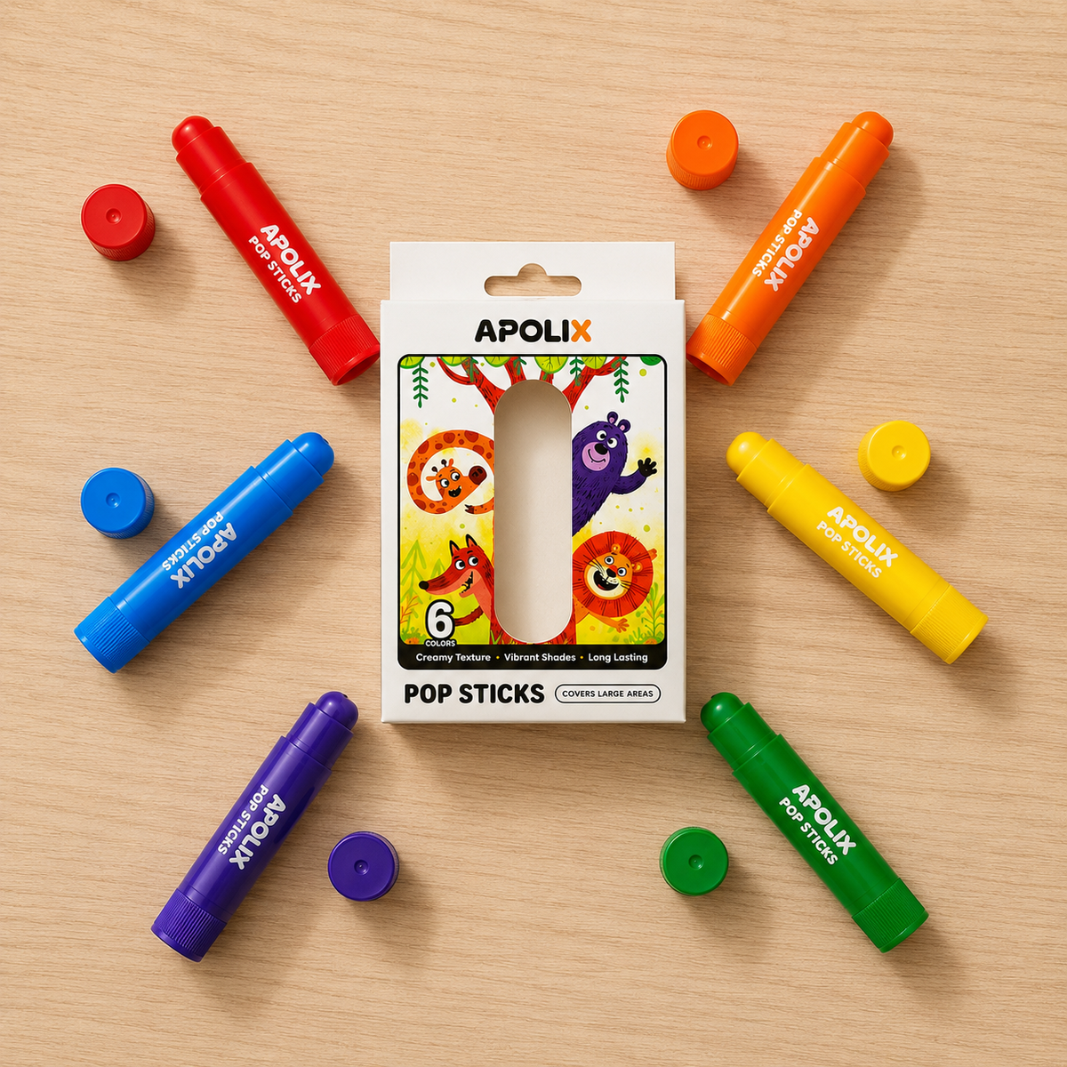 Apolix Pop Sticks 6 Colours | Jumbo Crayon Sticks