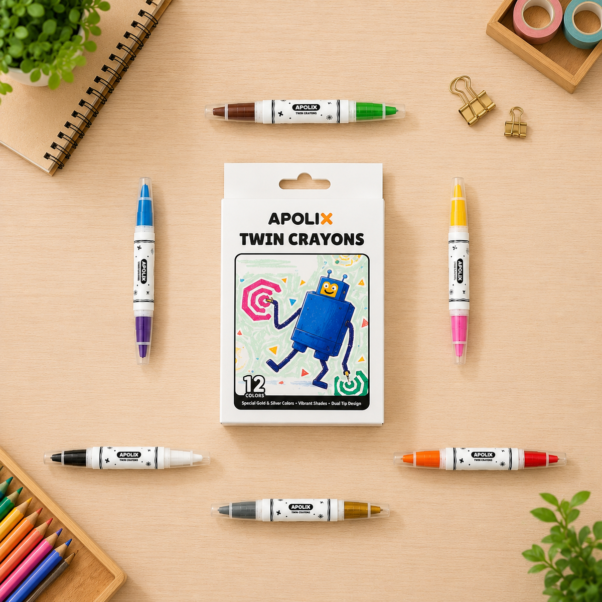 Apolix Twin Crayons 12 Colours | Dual Tip Kids Crayons