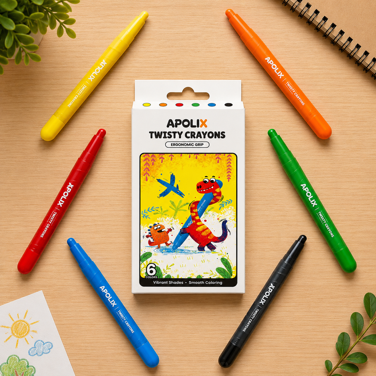 Apolix Twisty Crayons 6 Colours | Twist-Up Kids Crayons