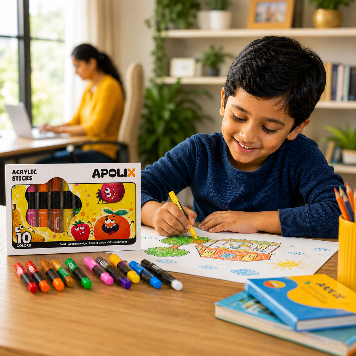 Apolix Acrylic Sticks 10 Colours | Twist-Up Kids Crayons