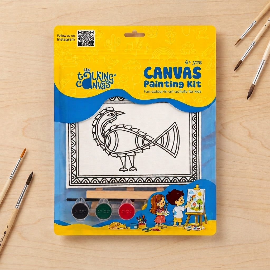Madhubani Peacock Canvas Wall Art DIY Kit