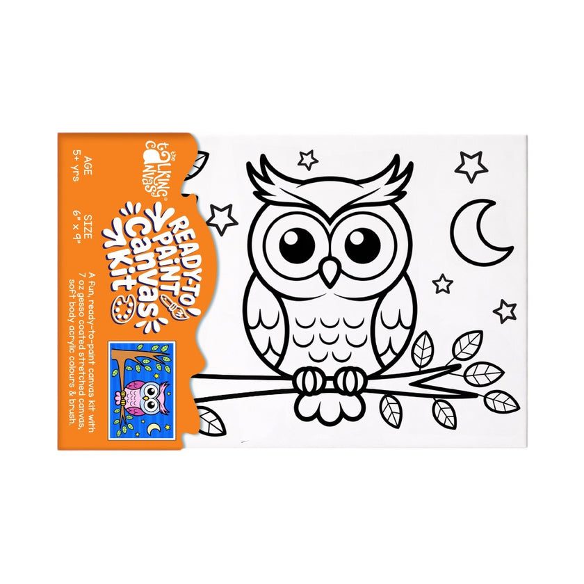 Ready to Paint Canvas Kit Owl 6x9 Inch for Kids Age 5+