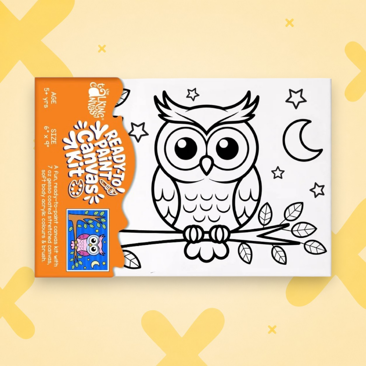 Ready to Paint Canvas Kit Owl 6x9 | Kids Art Kit Age 5+