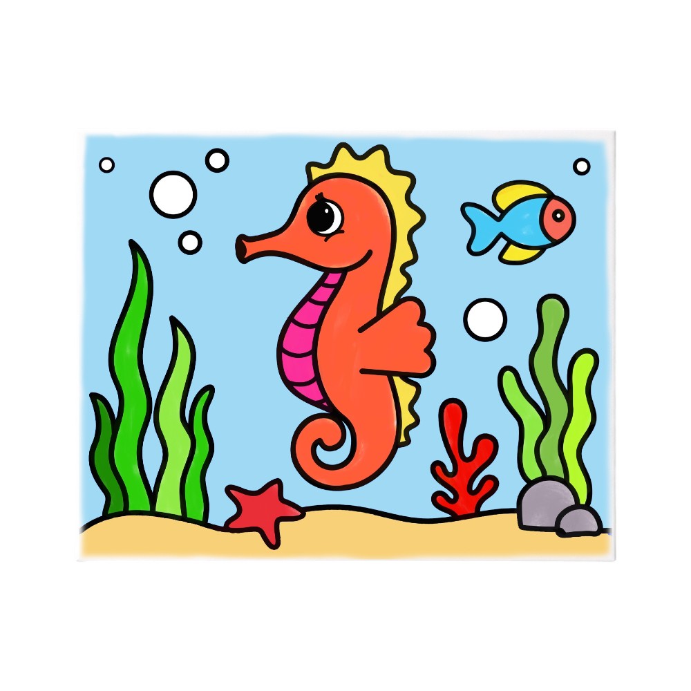 Ready to Paint Canvas Kit Seahorse 8x10 Inch for Kids Age 5+