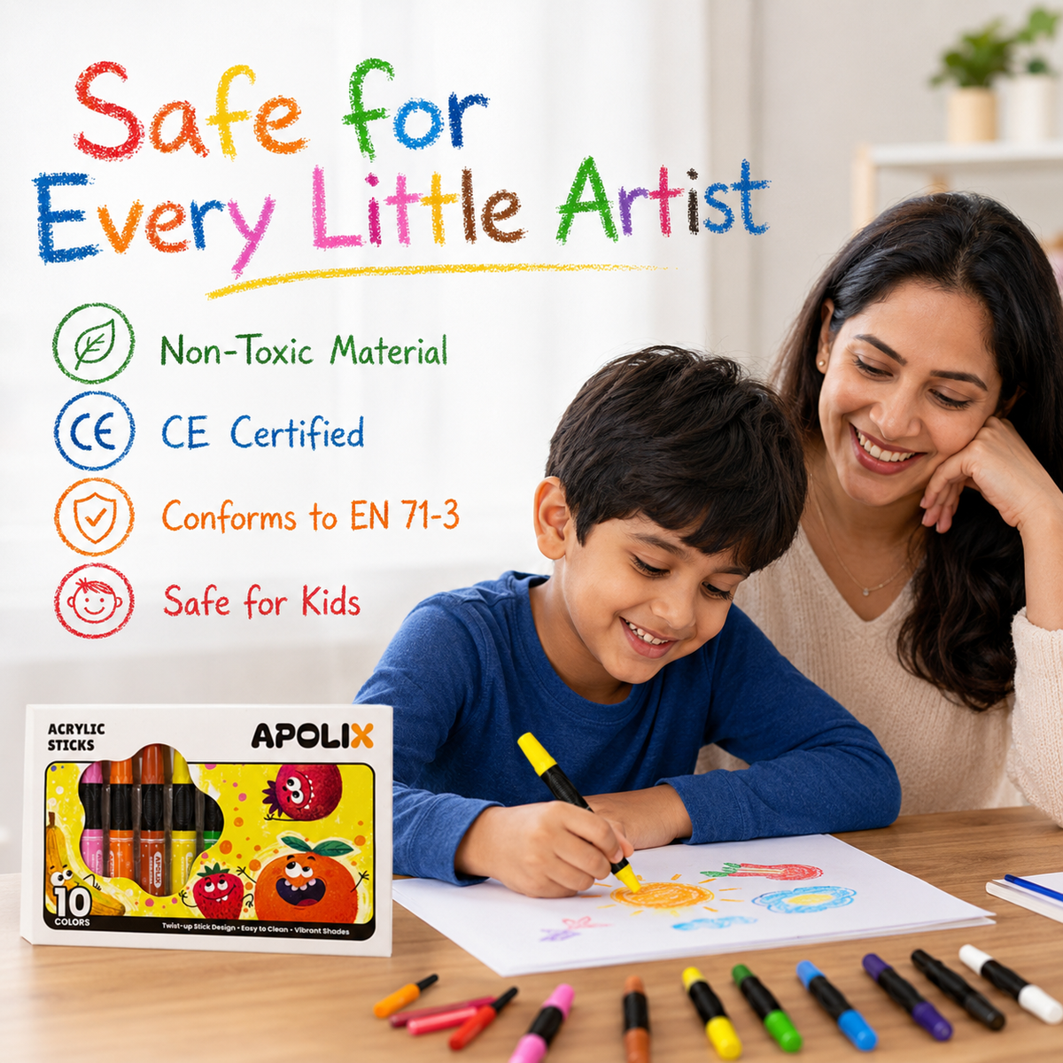 Apolix Acrylic Sticks 10 Colours | Twist-Up Kids Crayons