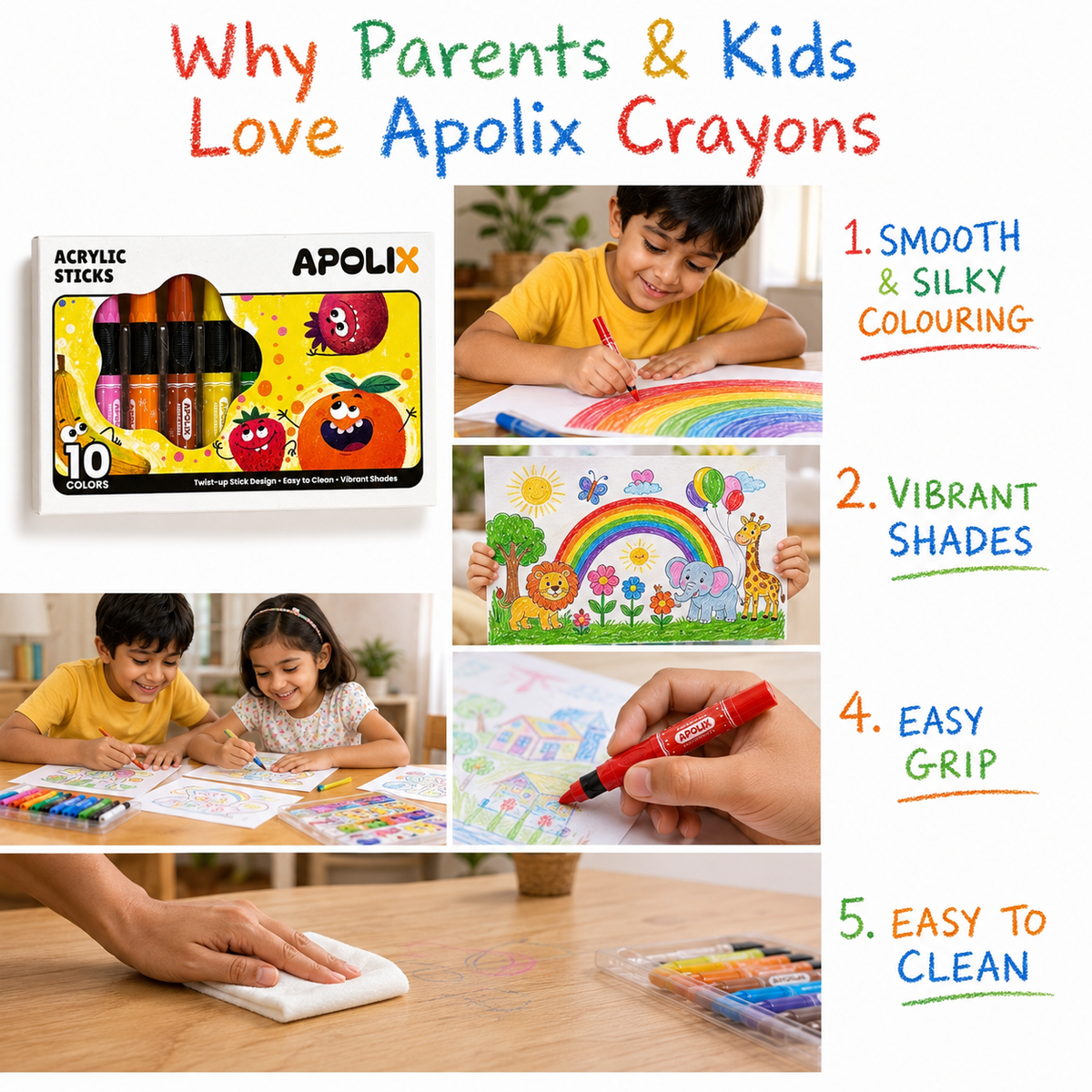 Apolix Acrylic Sticks 10 Colours | Twist-Up Kids Crayons