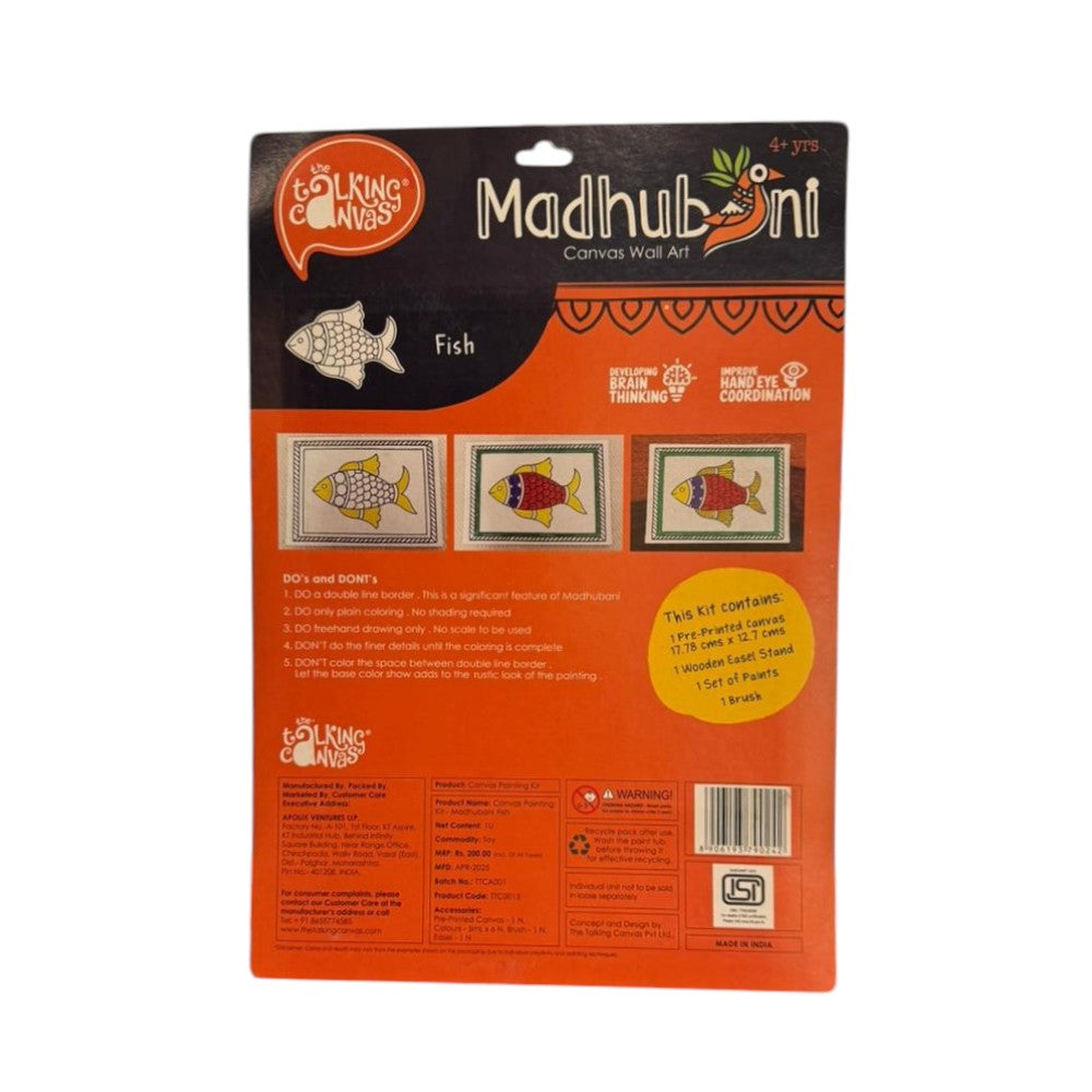 Madhubani Fish Canvas Wall Art DIY Kit for Kids Age 4+