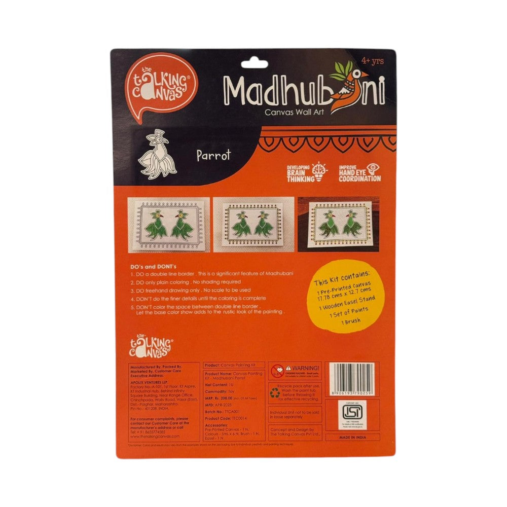 Madhubani Parrot Canvas Wall Art DIY Kit for Kids Age 4+
