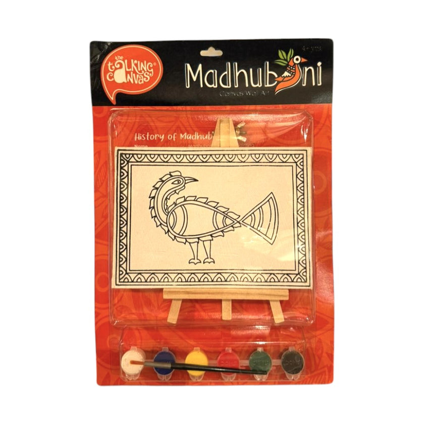 Madhubani Peacock Canvas Wall Art DIY Kit for Kids Age 4+