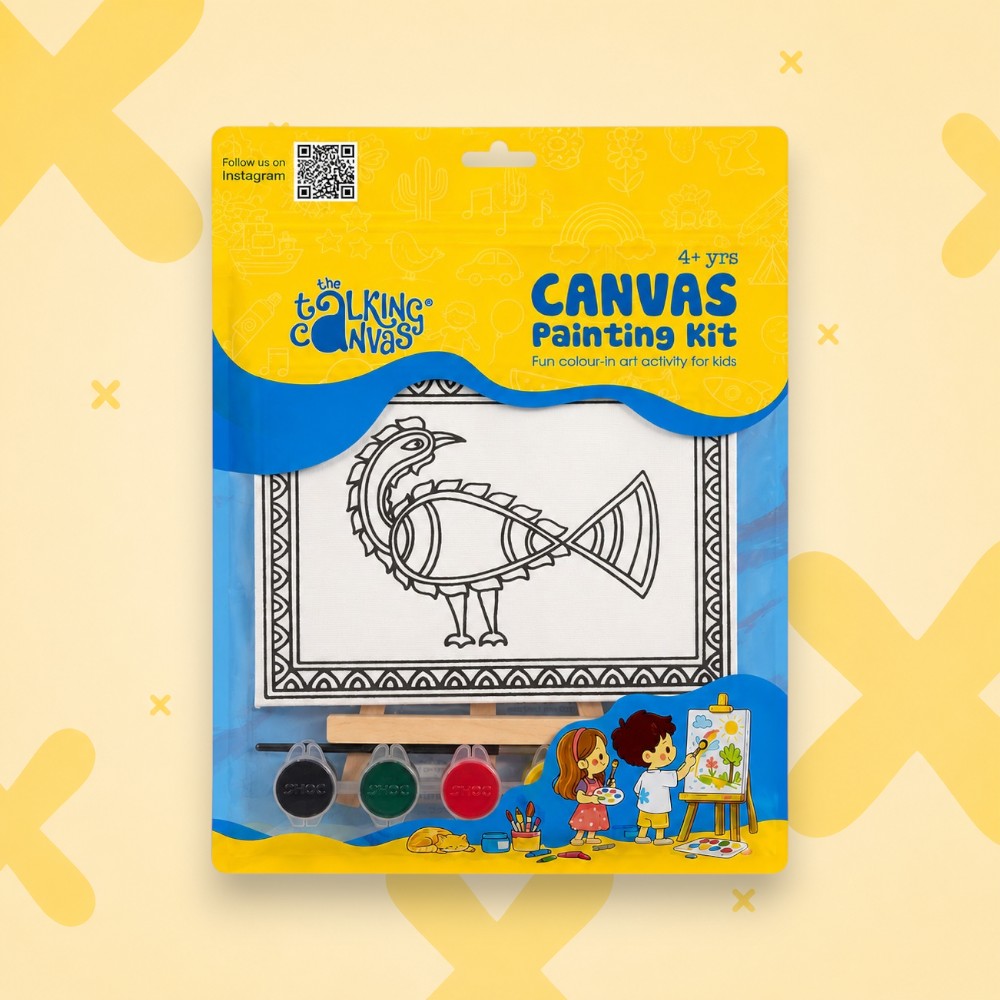 Madhubani Peacock Canvas Wall Art DIY Kit